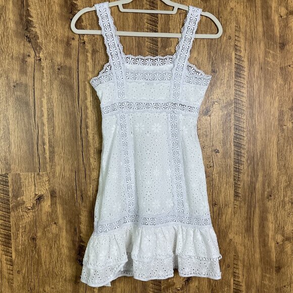 Charo Ruiz Nawa Crochet Lace Trim Square Neck Cotton Mini Dress, White, XS - Picture 3 of 15